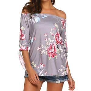 Gorgeous Off the Shoulder Grey Floral Top Large